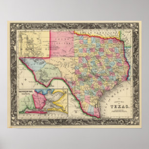 Texas Karta i Texas Poster