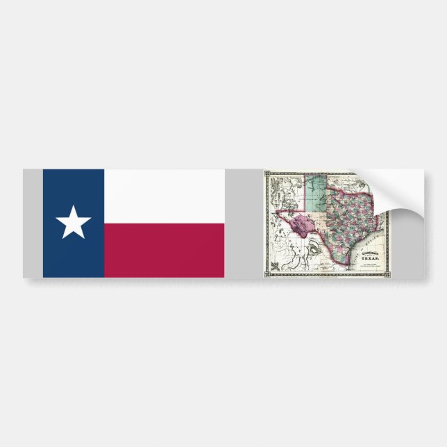 Texas karta och statlig flagga bildekal (Framsidan)