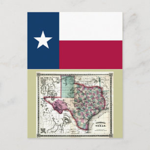 Texas Karta och Statlig flagga Vykort