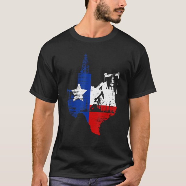 Texas Karta Oildfield Worker Gasoline Petroleum US T Shirt (Framsida)