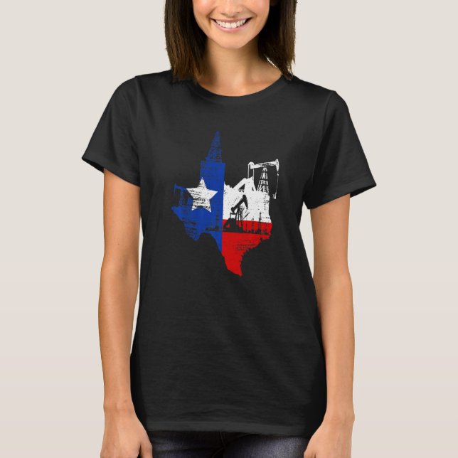 Texas Karta Oildfield Worker Gasoline Petroleum US T Shirt (Framsida)