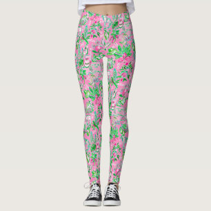 Texas Karta Rosa & Grönt Preppy Mönster Leggings