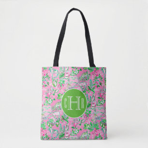 Texas Karta Rosa & Grönt Preppy Mönster Monogram Tygkasse