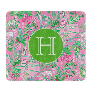 Texas Karta Rosa & Grönt Preppy Mönster Monogramme