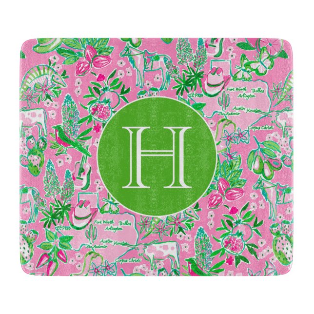 Texas Karta Rosa & Grönt Preppy Mönster Monogramme (Framsidan)