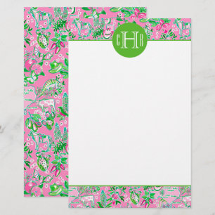 Texas Karta Rosa & Grönt Preppy Mönster Monogramme Brevpapper
