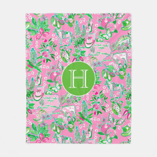 Texas Karta Rosa & Grönt Preppy Mönster Monogramme Fleecefilt