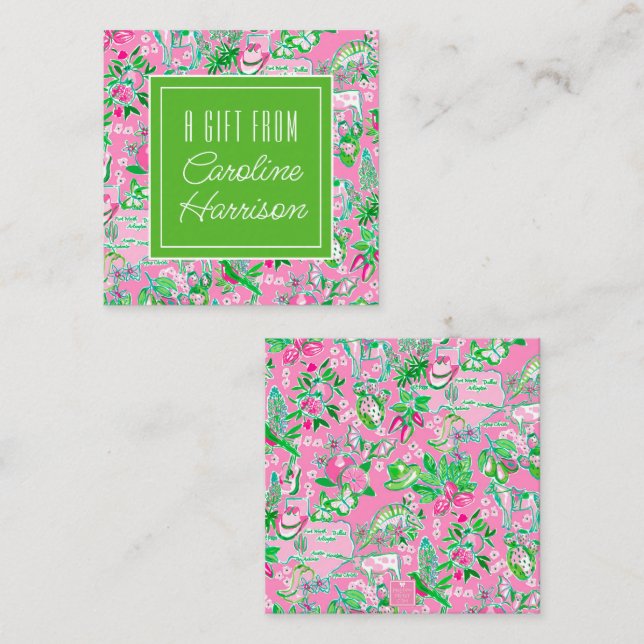 Texas Karta Rosa & Grönt Preppy Mönster Personlig Anteckningskort (Fram/baksida)