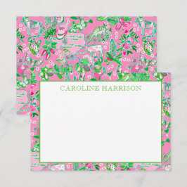 Texas Karta Rosa & Grönt Preppy Mönster Personlig Tack Kort