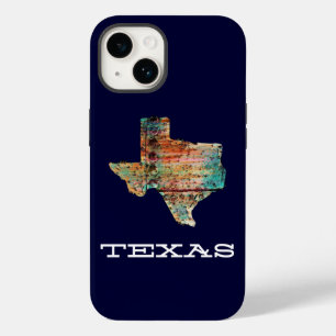 Texas Karta Rustic Nedfläckad Wood Stil på Blue