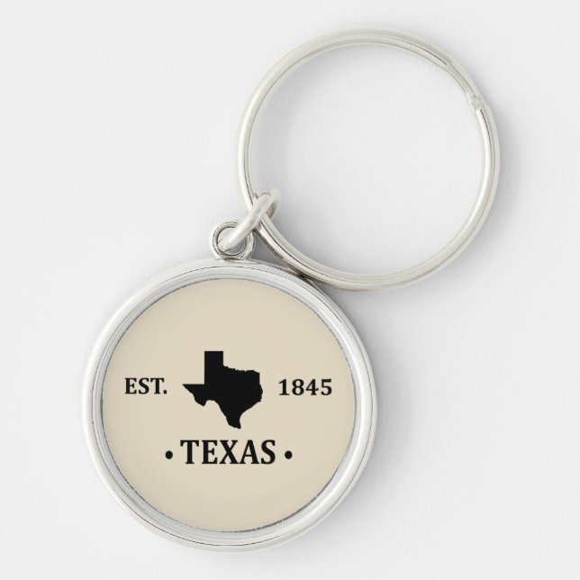 Texas karta svarta tonstjärnstaten rund silverfärgad nyckelring (Framsidan)