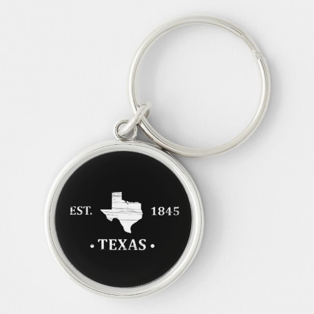 Texas karta vita tonstjärnorna rund silverfärgad nyckelring (Framsidan)