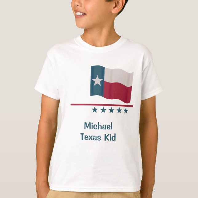 Texas Kid Ord Wave Lone Star Flagga T Shirt (Framsida)