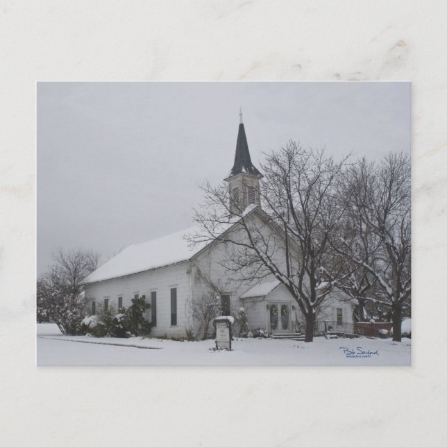 Texas kyrka snö vykort (Framsida)