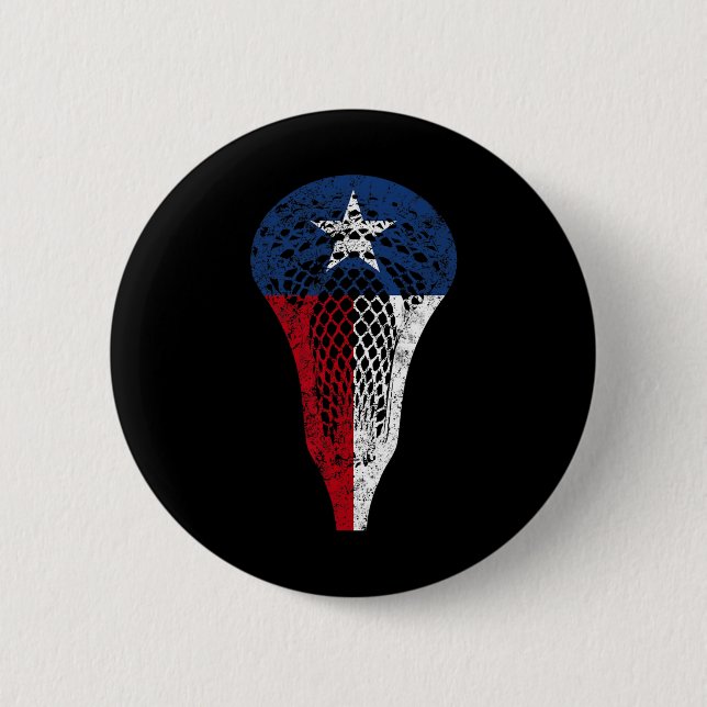 Texas Lacrosse Texan Statlig flagga Lax Stick Tee Knapp (Framsida)