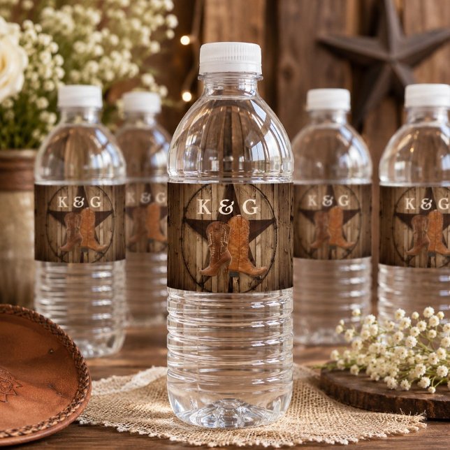 Texas Lone Star Country Western Cowboy Bröllop Vattenflaskor Etikett (Texas Lone Star Country Western Cowboy Wedding Water Bottle Label)
