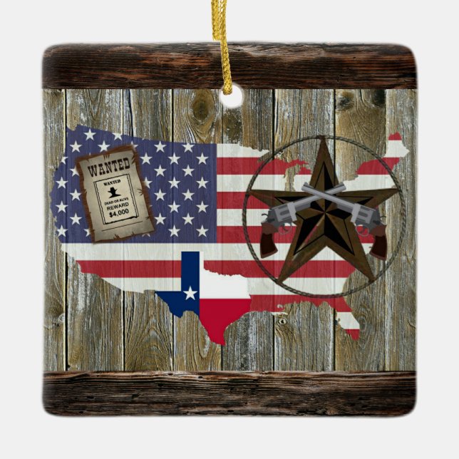 Texas Lone Star Dueling Pistols, mest önskat tecke Julgransprydnad Keramik (Framsida)