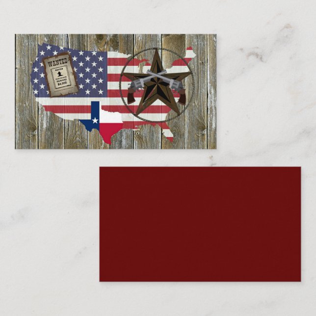 Texas Lone Star Dueling Pistols mest önskat tecken Visitkort (Fram/baksida)