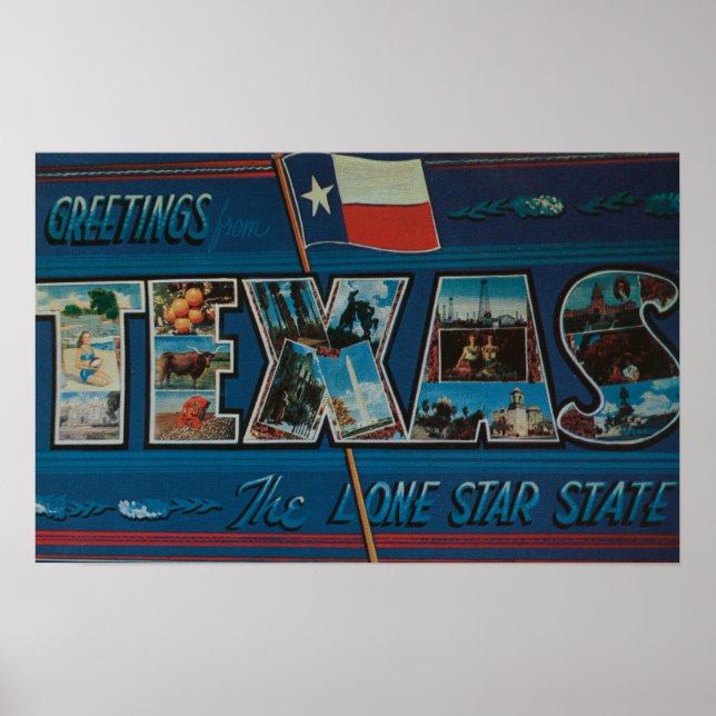 Texas (Lone-Star Flagga)Large Brev Scenes Poster (Framsidan)