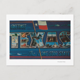 Texas (Lone-Star Flagga)Large Brev Scenes Vykort
