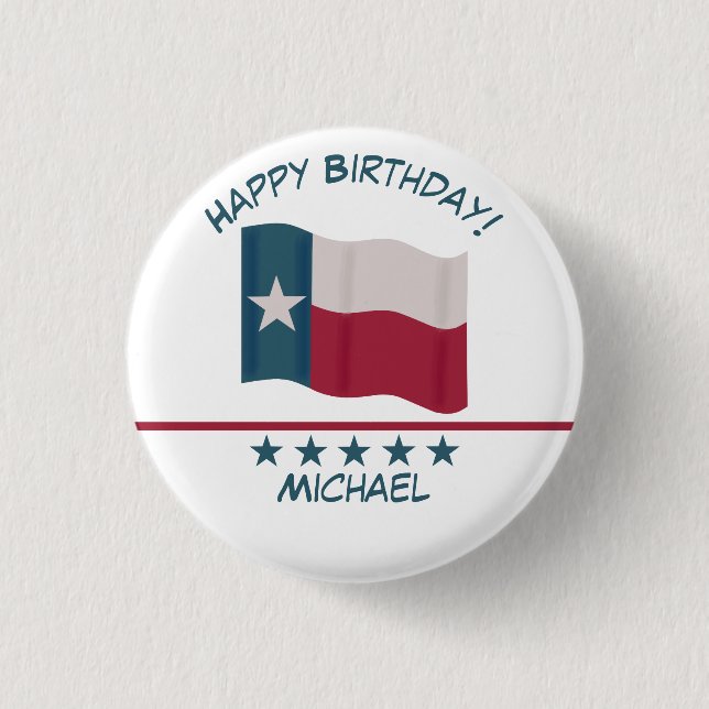 Texas Lone Star Flagga Namn personalize Birthday Knapp (Framsida)