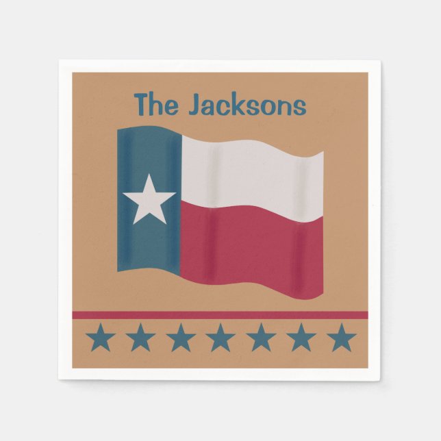 Texas Lone Star Flagga Namn Personlig Tan Pappersservett (Framsidan)