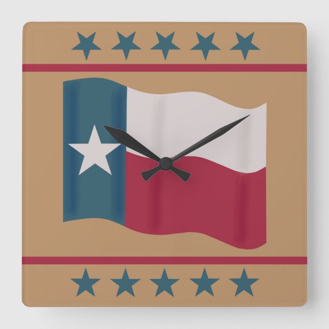 Texas Lone Star Flagga Rött vitt blått Tan Stars Fyrkantig Klocka (Framsida)