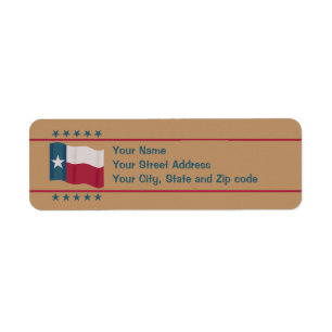 Texas Lone Star Flagga Stars Tan Rött vitt blått Returadress Etikett
