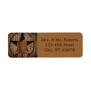 Texas Lone Star Land Westerna Cowboy Bröllop Returadress Etikett