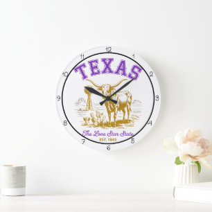 Texas Lone Star State Longhorn Stor Klocka