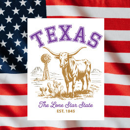 Texas Lone Star State Tjurnillustration Resa Vykort