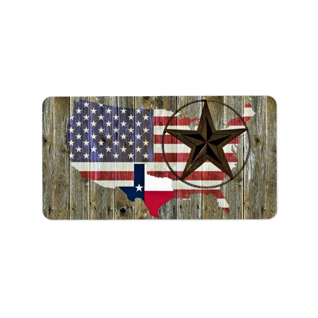 Texas Lone Star Statlig flagga Karta Adressetikett (Framsidan)