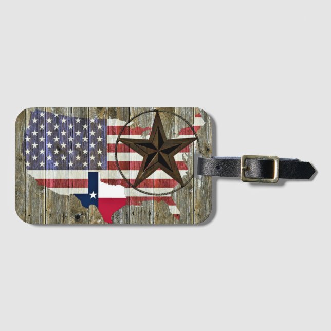 Texas Lone Star Statlig flagga Karta Bagagebricka (Framsida horisontal)
