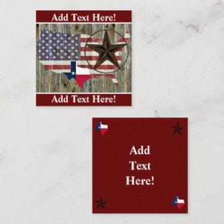 Texas Lone Star Statlig flagga Karta Fyrkantigt Visitkort
