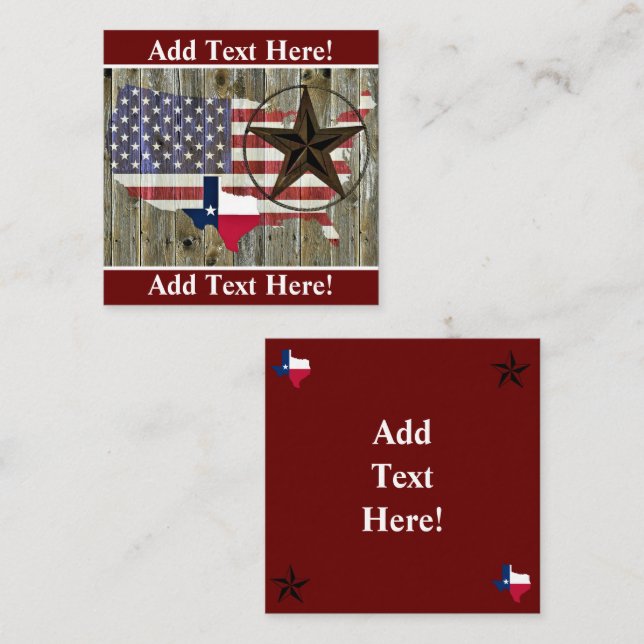Texas Lone Star Statlig flagga Karta Fyrkantigt Visitkort (Fram/baksida)