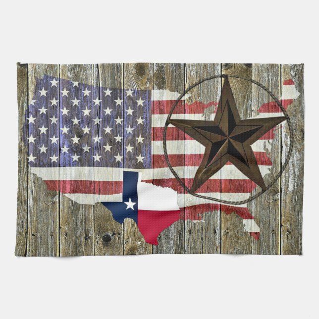 Texas Lone Star Statlig flagga Karta Kökshandduk (Horisontell)