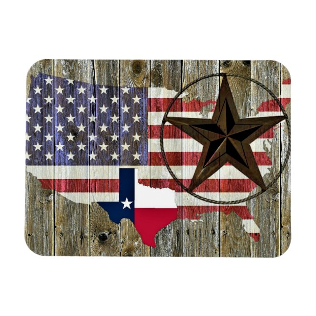 Texas Lone Star Statlig flagga Karta Magnet (Horisontell)
