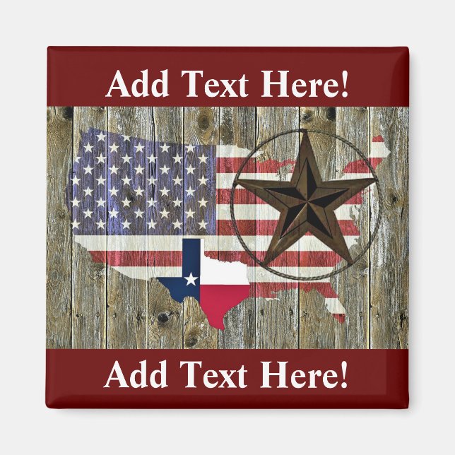 Texas Lone Star Statlig flagga Karta Magnet (Framsidan)