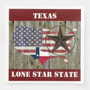 Texas Lone Star Statlig flagga Karta Pappersservett