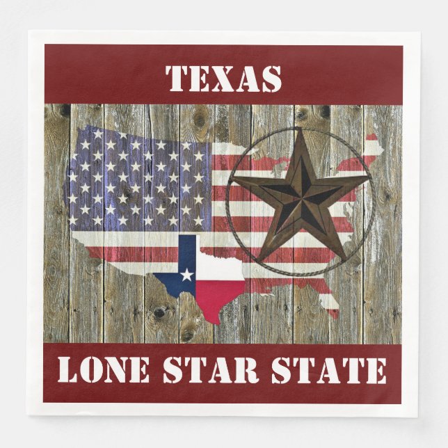 Texas Lone Star Statlig flagga Karta Pappersservett (Framsida)