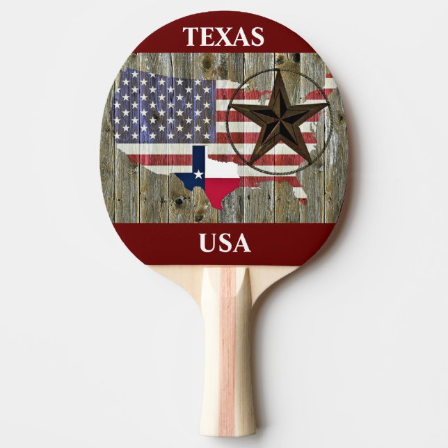 Texas Lone Star Statlig flagga Karta Pingisracket (Framsidan)