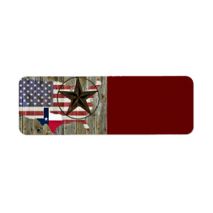 Texas Lone Star Statlig flagga Karta Returadress Etikett
