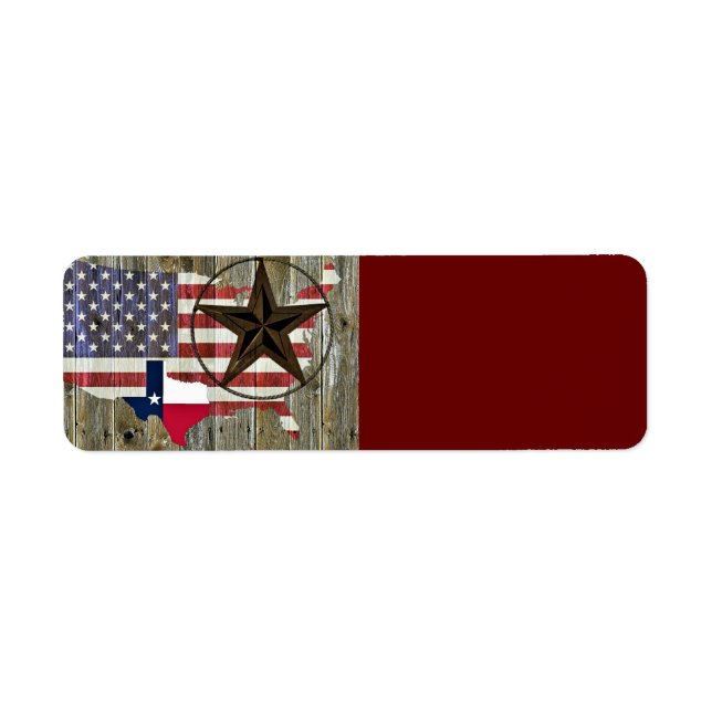 Texas Lone Star Statlig flagga Karta Returadress Etikett (Framsidan)