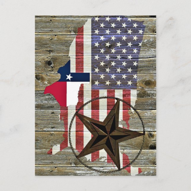 Texas Lone Star Statlig flagga Karta Vykort (Framsida)