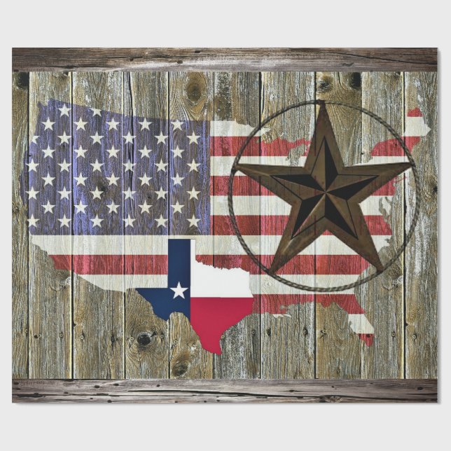 Texas Lone Star Statlig flagga Karta Wrapping Papp Presentpapper (Platt)