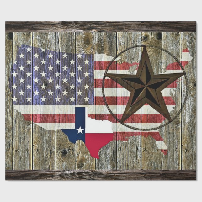 Texas Lone Star Statlig flagga Karta Wrapping Papp Presentpapper (Platt)