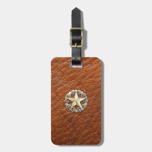 Texas Lone stjärna Concho på brun läderlook Bagagebricka