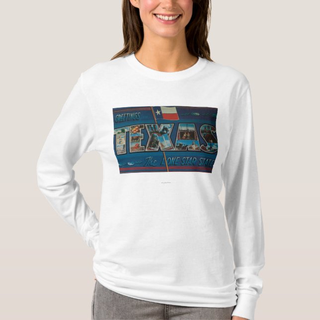 Texas (Lone-Stjärna flagga) stora brevplatser T-shirt (Framsida)