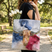 Texas Longhorn Akvarell med Flagga Kart Konst