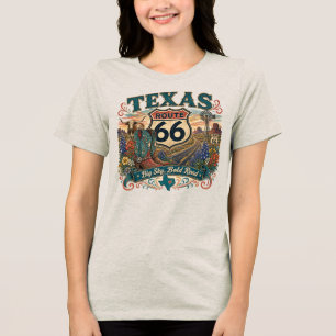 Texas Longhorn Blommiga Cowboy Stövlar Route 66 Re T Shirt